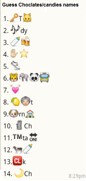 Guess Chocolate / candies names whatsapp emoticons - PuzzlersWorld.com