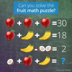 Coconut + Apple + Banana = ? - PuzzlersWorld.com